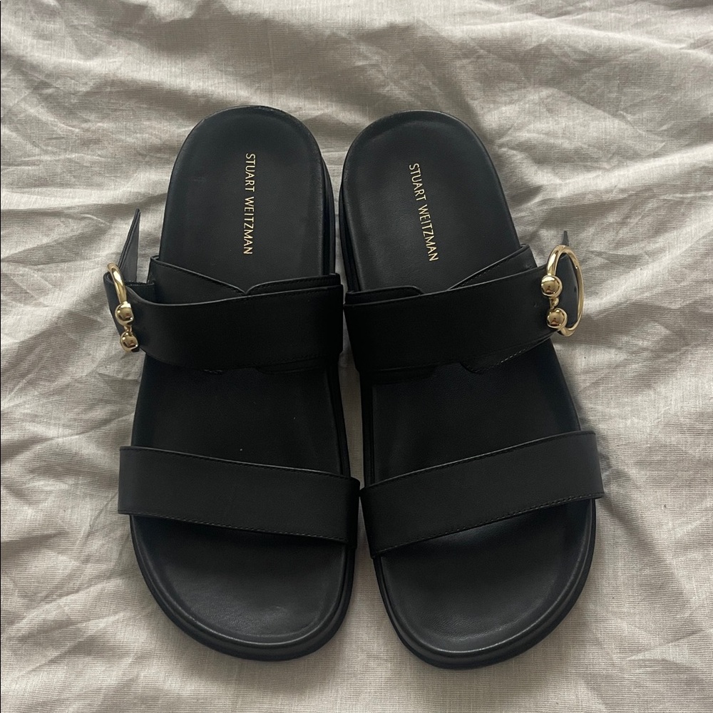 Stuart Weitzman Black Leather Slides